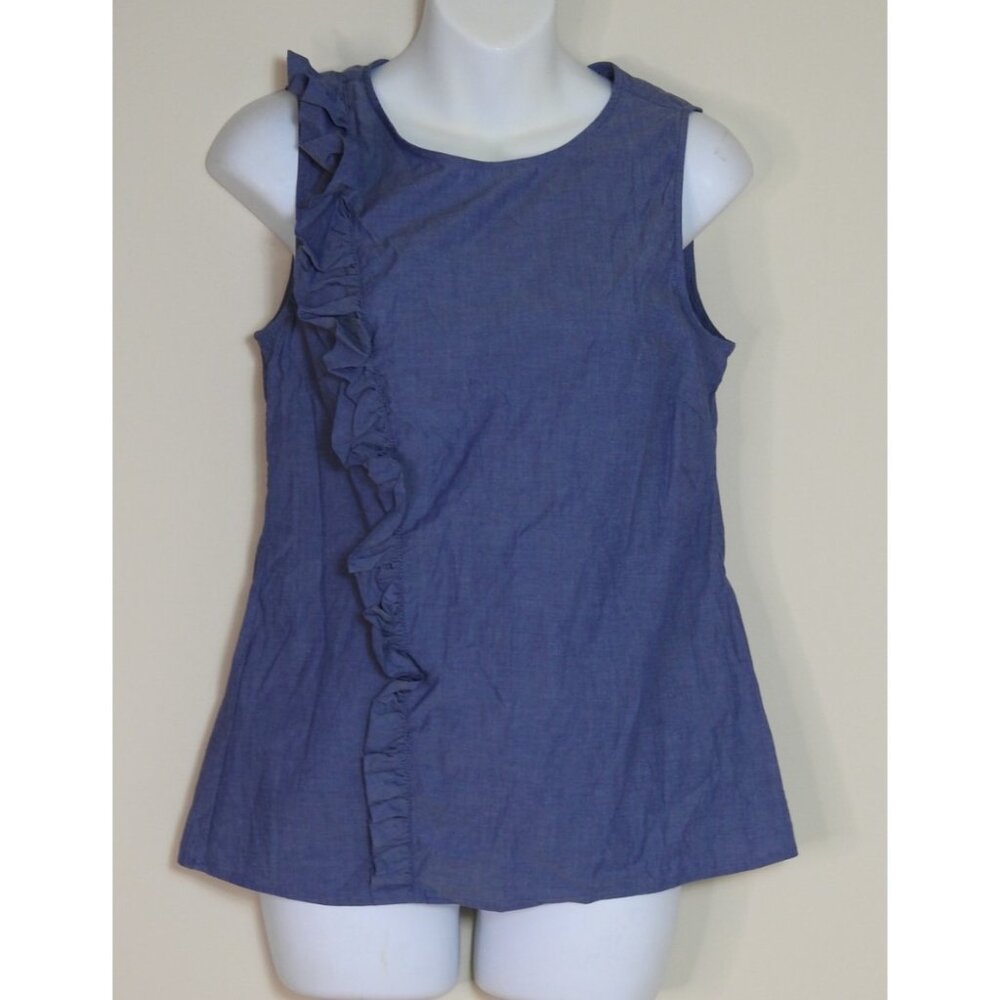Banana Republic Blue Side Ruffle Women's Sleevless Chambray Size 6 Lightweight - Picture 2 of 5